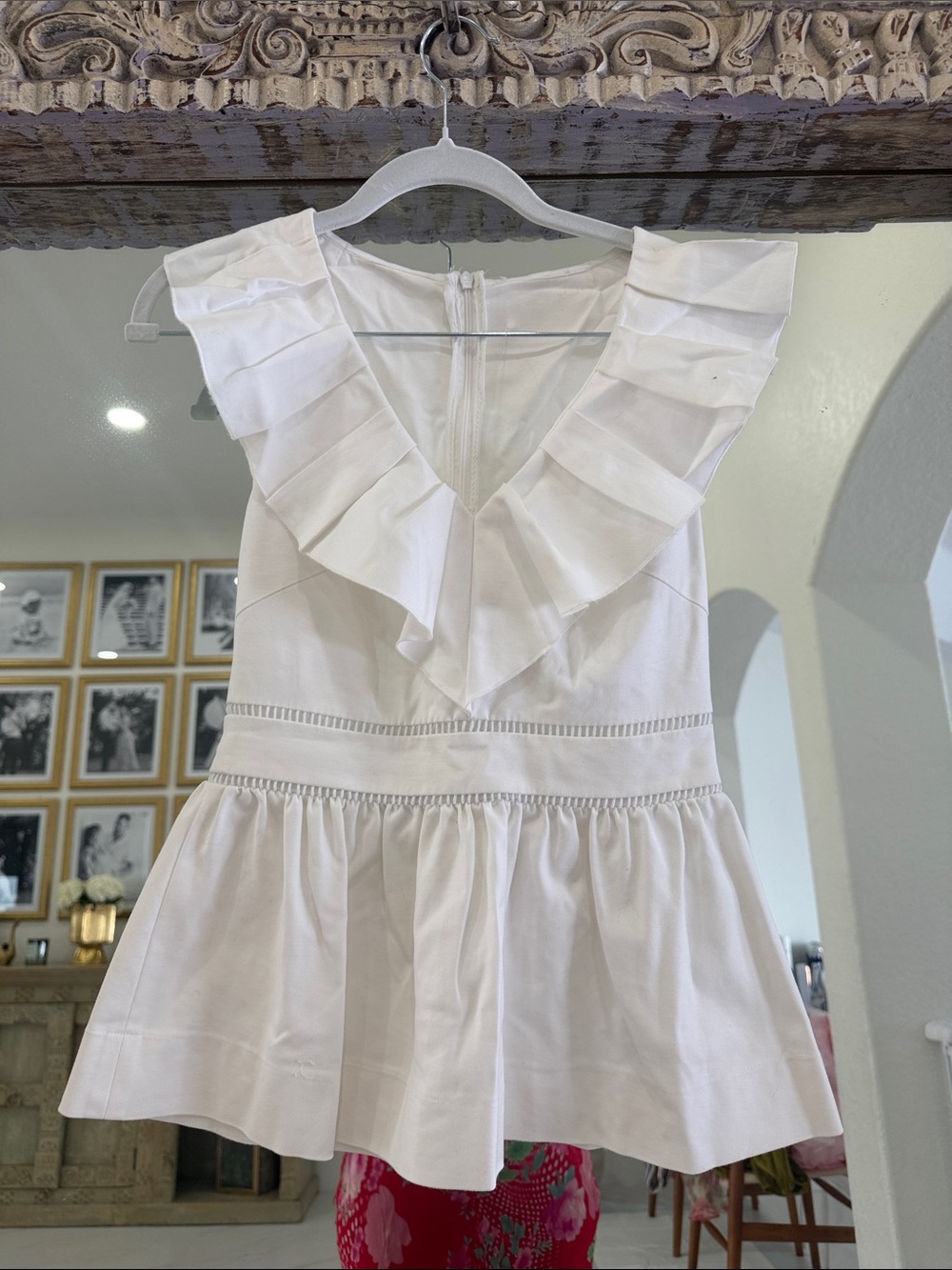 kate spade Cotton White Ruffle V-Neck Peplum Top